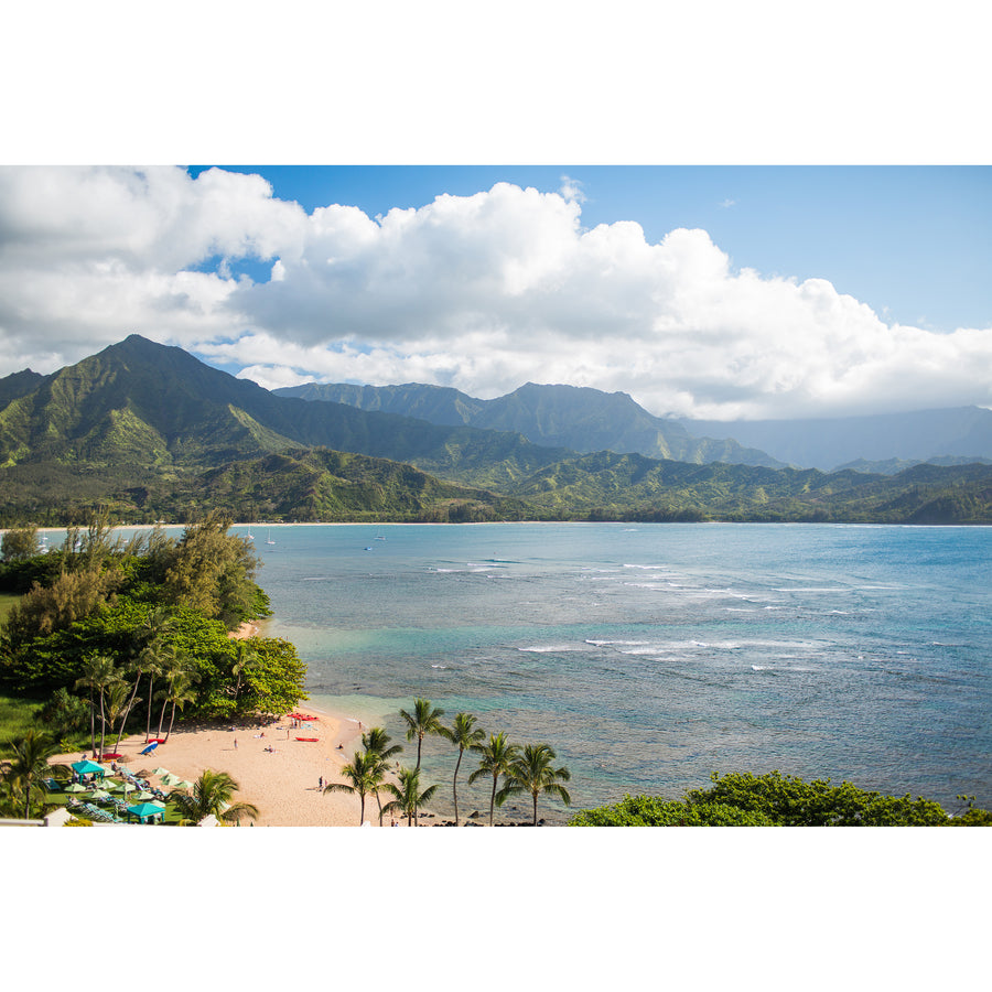Framed photo print of Hanalei Bay from Princeville Resort on north shore of Kauai Hawaii. 